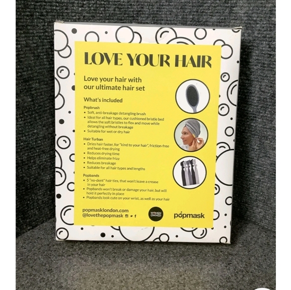 Popmask Ultimate Hair Set Detangling Hair Brush Turban Ties - Picture 4 of 5